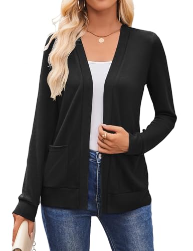 Halife Womens Lightweight Cardigans with Pockets Long Sleeve Casual Soft Open Front Knit Cardigan Sweaters