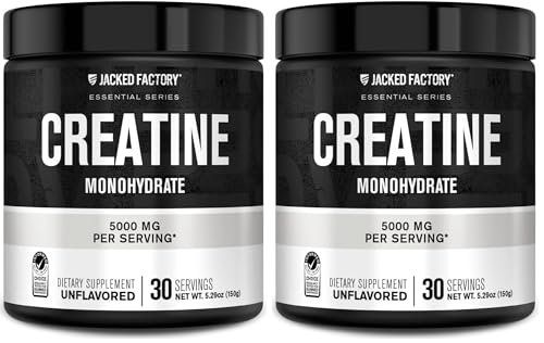 Image of Jacked Factory Creatine Monohydrate Powder 150g - 5g Daily Creatine Supplement for Men and Women, Vegan-Friendly, Third-Party Tested - 30 Servings, Unflavored (Pack of 2)