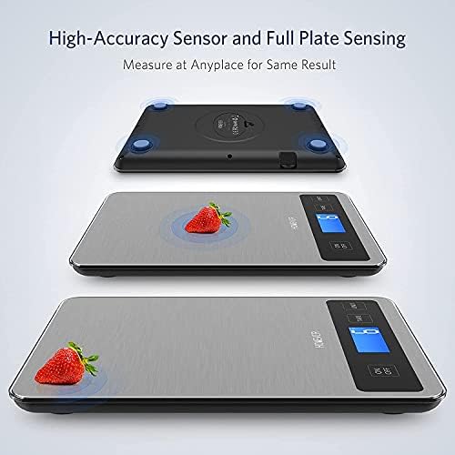 Kitchen Scale, 33lb/15kg Food Scales Digital Weight Grams and oz for Cooking, 304 Stainless Steel, Silver