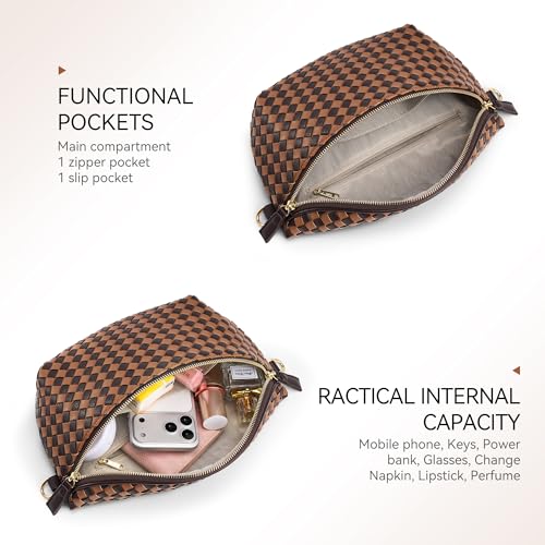 Image of KALIDI Woven Crossbody Bag for Women Travel Vegan Leather Checkered Bum Bag | Fanny Packs for Woman Trendy Cross Body Sling Purse for Casual Everyday Daily Errands Shopping Trip Festival
