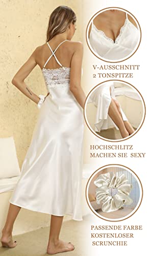 Alcea-Rosea-Chemise-de-Nuit-Femme-Satin-Dentelle-Pyjama-Sexy-a-Col-en-V-Robe-de-Chambre-Longue-sans-Manches-pour-Femme-Elegante