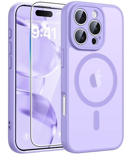 Image of FNTCASE for iPhone 16 Pro Case: [Compatible with Magsafe] Translucent Matte Cases with [Full Camera Protection] [Screen Protector] Military Grade Shockproof Protective Phone Cover - Light Purple