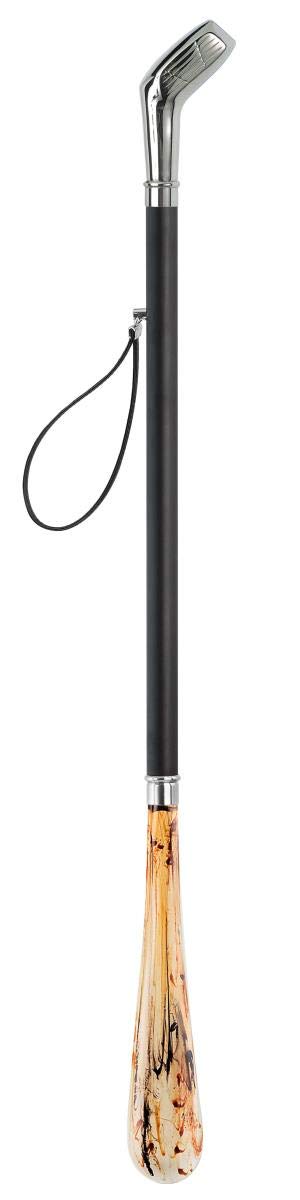 DELFA Design łyżka do butów 70 cm z srebrnym uchwytem w kształcie klubu golfowego - czarny drewniany trzonek z pętelką - elegancka pomoc w zakładaniu butów