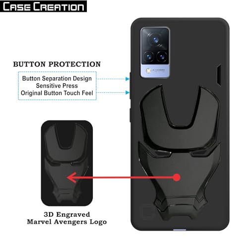 Image of COVERLY Official 3D Touch Feel Trending Avengers Logo Mask Soft Rugged Grip Silicone Iron Man Super Power Cartoon Movie Engraved Silicone Matte Back Cover for Vivo Y21A (2019) -HD Black Avenger