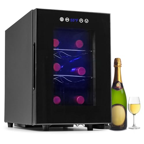 Iceblue 6 Bottle Wine Fridge Cooler, Digital Temperature Control White & Red Wine Beverage Refrigerators Mini Fridge with Wine Rack, Champagne mini Refrigerator for Home and Kitchen and Bar - Black