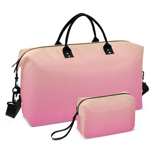 DOMIKING Pink Yellow Gradient Travel Duffle Bag Foldable Weekender Overnight Bags for Women Men Carry On Luggage Bag Personal Item Travel Bag with Toiletry Bag for Sports Trip Weekend, 2 Pcs