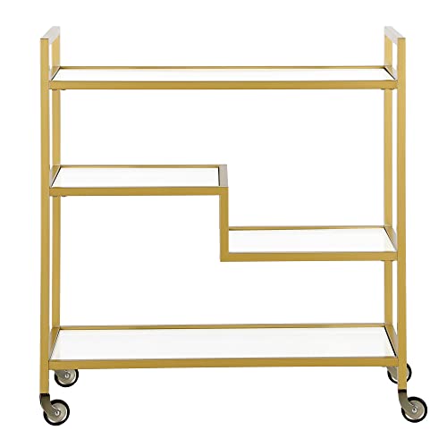 Henn&Hart 33" Wide Rectangular Bar Cart with Glass Shelves in Brass, Bar Carts for the Home