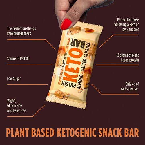 Pulsin - Plant Based Keto Protein Bars - Low Carb - 50g x18-7.3g Protein, 5.6g Fibre, 5.1 Carbs - Palm Oil, Dairy And Gluten Free Snack Bar - Almond Salted Caramel - Image 5