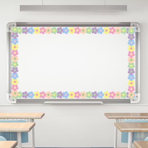 Image of Whaline 32.8 Ft Pastel Flower Bulletin Board Borders Retro Colorful Boho Floral Die-Cut Rolled Bulletin Board Trim for Back to School Classroom Office Decor