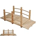 HAPPYGRILL Wooden Bridge, Natural Wood Garden Bridge with Guardrails, Outdoor Pond Bridge for Garden Backyard Decoration 5FT