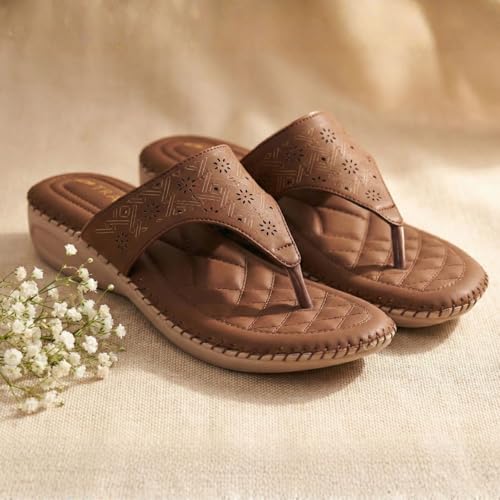 Image of TRASE Orthopedic Footwear for Women | Flat Ortho Slippers for Women Stylish | Soft Sole Ladies Chappal Fancy Comfortable Casual Footwear with Laser Cut Design