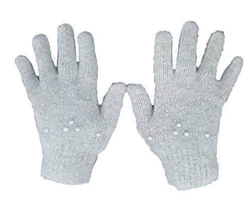 NEW LADIES DIAMONTE ENCRUSTED WOOL MIX WARM WINTER GLOVES BLACK GREY