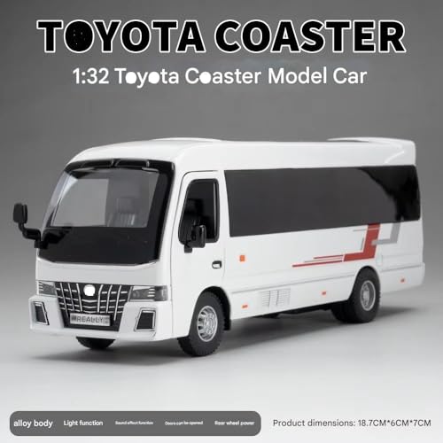 Image of 1.32 Scale Toyo ta Coaster Bus Exclusive Alloy Metal Pull Back Die-cast Model with Sound Light Mini Auto Toy for Kids Metal Model Toy with Sound and Light. (1.32 Scale -White)