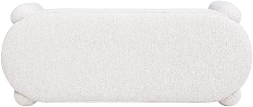 Pemberly Row 49" Oval Fully Upholstered Bench, Milk Cream White Boucle, Eucalyptus Wood Frame, Contemporary Rounded Dowel Legs, Textured Seat for Living Room, Bedroom, or Kids Room