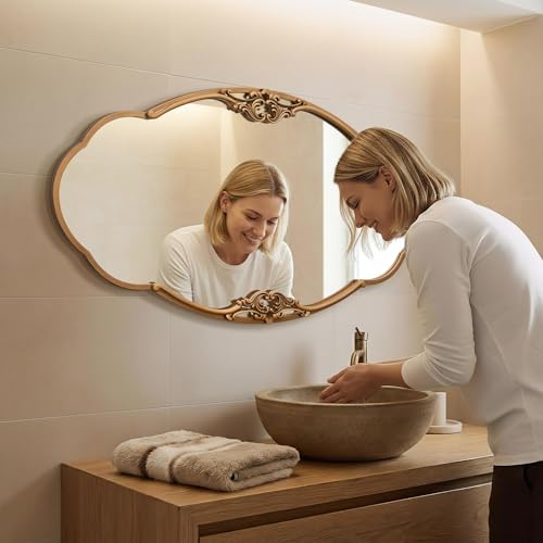 Image of Besdomus Oversize Gold Oval Mirror: 48 inchx26 inch Large Antique Ornate Mirror