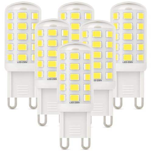 Brantoo 3W G9 LED Bulbs Cool White 6000K 580LM–Equivalent to 40W Halogen, Flicker-Free Capsule Bulbs for Home Lighting – GU9 LED Light Bulbs Non-Dimmable, 220–240V, Pack of 6