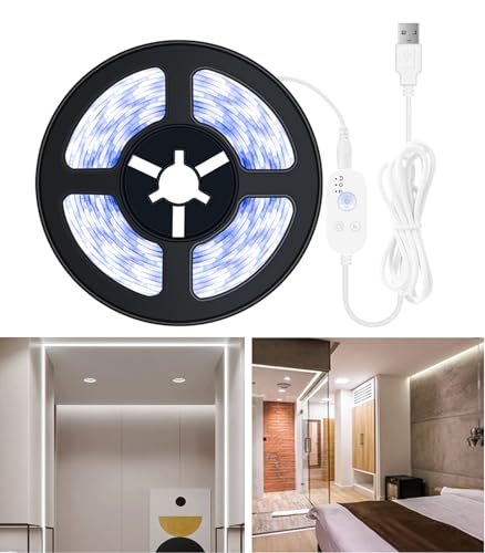Image of COB LED Strip Light 5V USB Motion Sensor Strips, 3.28ft /1m 640LEDs 1200lm Dimmable LED Strip Light, Flexible Under Cabinet Tape Light for Bedroom, Home Lighting DIY Decor, 6000K Cold White