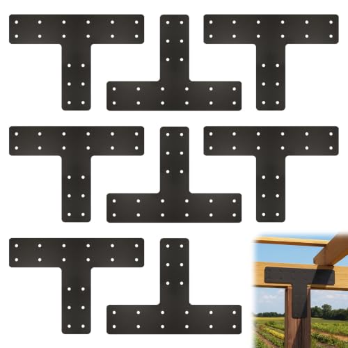 Alffun 8 Pack T Post Timber Frame Brackets, 14"x10" T Flat Mending Plate