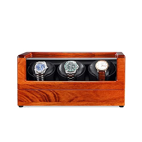 Caja de madera maciza para 1-4 relojes automáticos, funciona con baterías o adaptador de CA, 5 modos de rotación