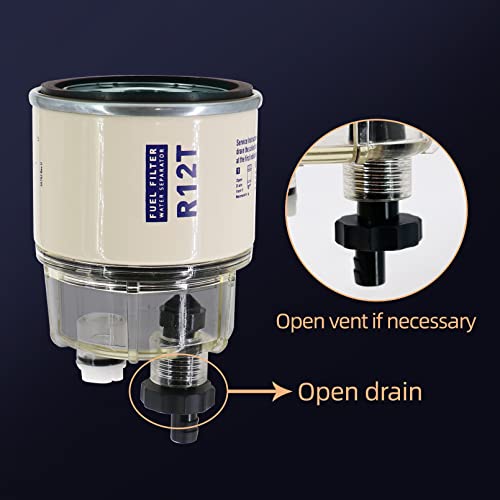 Kipa R12T Fuel Filter Water Separator 120At Npt Zg1/4-19 And Nylon Collection Bowl For Automotive Racor R12T 10 Micron Marine Diesel Engine 3/8 Inch Npt Outboard Motor Generator Spin-On Housing #TOP2