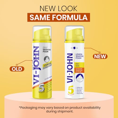 Image of VI- JOHN Shaving Foam For Men, Lemon Shaving Foam With Goodness of Nature, Tea Tree Oil, Vitamin E Enriched and Anti- Bacterial Formula (200gm- Pack of 1)