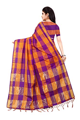 Sari de mezcla de algodón de mujer morado ropa tradicional india elegante 2