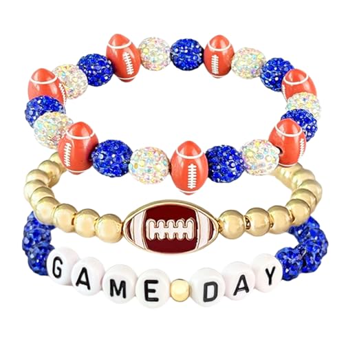 ‌Game Day Football Beaded Stretch Bracelets for Women 3-Pack, Stackable Sports Jewelry Gifts for Football Mom, Team Spirit Accessories