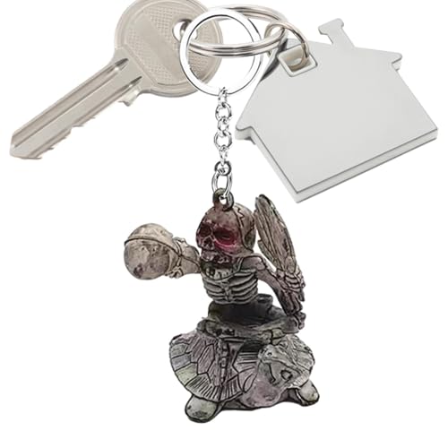 Porte-clés en forme de tête de mort pour homme - Couleur argent antique - Porte-clés avec pendentif squelette - Porte-clés pour homme - Porte-clés pour femme