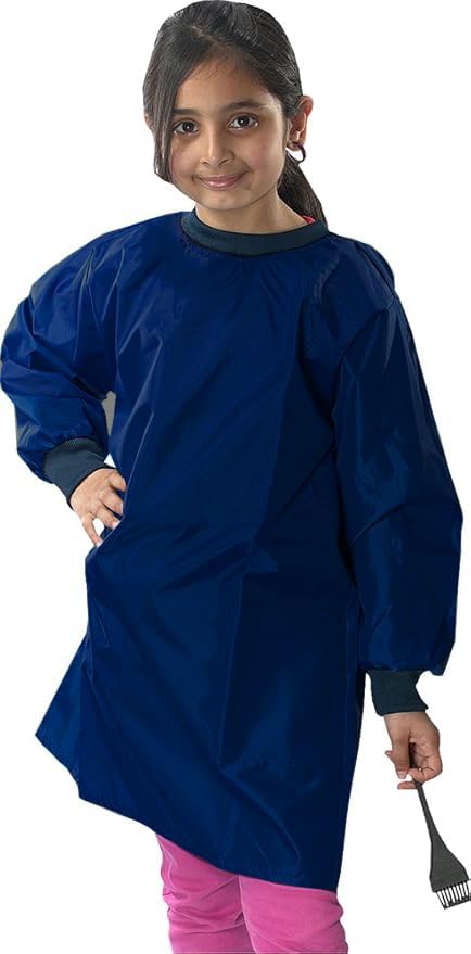 ND Sports Kids Smock Painting Apron - Children Long Sleeves Waterproof Art Craft - Boys Girls Toddler DIY Play Cooking Eating Dress (Navy Blue, 6-8 Years)
