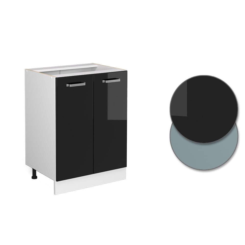 Vicco Mueble bajo de Cocina R-Line, Negro Brillo Intenso, 60 cm | sin encimera, para combinación libre dentro de sistemas de cocina modulares