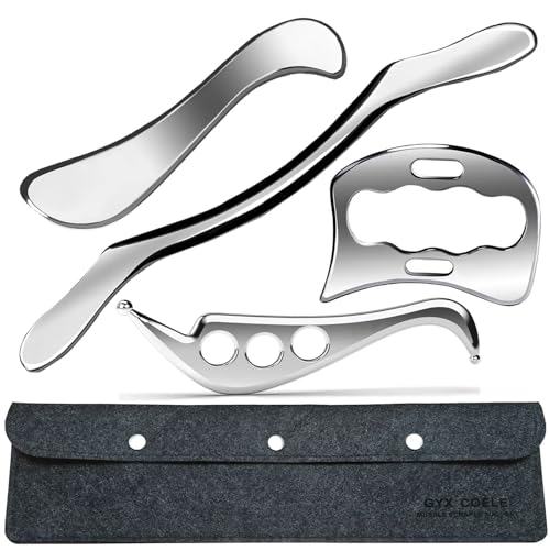 GYX COELE Professional Stainless Steel Muscle Scraping Tool Set, 4-Piece with Storage Case, Physical Therapy IASTM Tools for Soft Tissue Massage