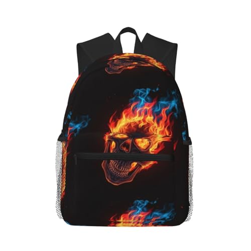 Casual Travel Hiking Bag & Day Pack Backpack for Men Women, Cool Fire Skull Bags, Lightweight Climbing Shoulder Bag Large Capacity for Gym Outdoors