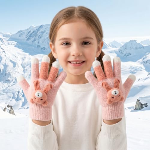 Image of Kids Winter Woolen Hand Gloves for Girls (Age 8-12 Years) | Soft Warm Knitted Gloves | Cute Teddy Bear Design | Cold Weather Gloves