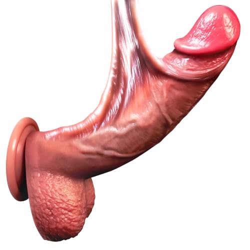 #VerdientProvisionen<br>Realistischer Zweischichtig Silikon Dildo Sex Spielzeug für Die Frau Sex Toys Anal Dildos mit Gleithaut Beweglichen Hoden Starkem Saugnapf Diloschwanz für Frauen Penis Sexspielzeuge für Paare Sex