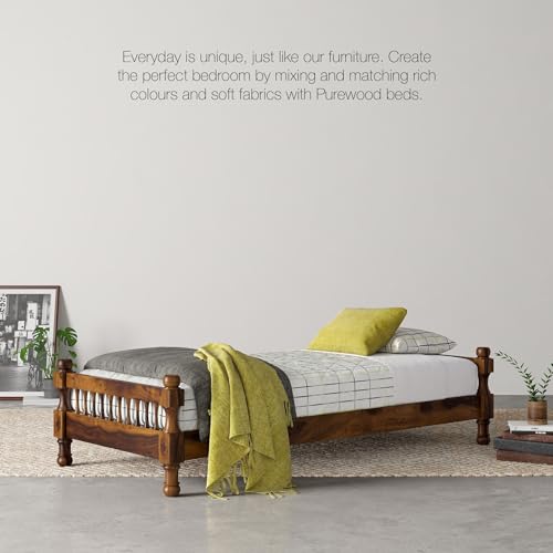 NEW LOOK FURNITURE Solid Sheesham Wood Single Size Bed Without Storage| Solid Wood Single Bed Cot Bed |Wooden Palang Single Kids Bed for Bedroom- Walnut S1 - Image 4