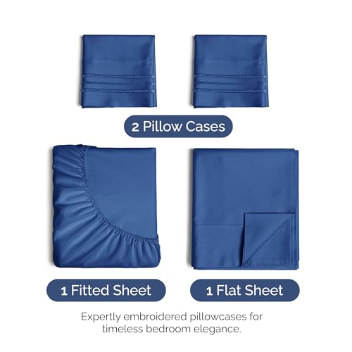 Image of Cal King Size 4 Piece Sheet Set - Ultra Soft & Cooling Sheets - Cobalt Blue
