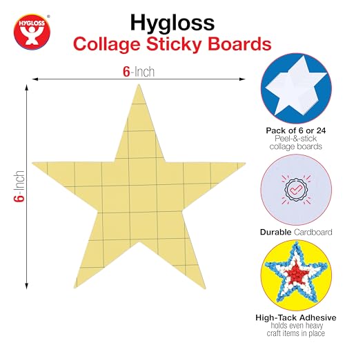 Image of Hygloss Sticky Star Craft Boards - 24 Pack 6-Inch Self Stick Collage Boards for Kids - Peel & Stick Mounting Boards for Art Projects, School Crafts, Classrooms, and DIY Displays