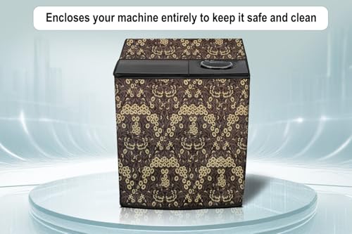 Image of Stylista Waterproof and Dustproof PVC Washing Machine Cover Compatible for Godrej 10 Kg Semi-Automatic Top Loading WSEDGE NEO 100 5.0 PB3 SLGR, Floral Pattern Brown Mustard