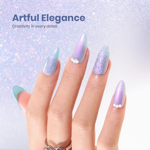 Image of Beetles Pearl Gel Nail Polish - 15ml Stay Shining Lavender Nebula Gel Polish Blue Shimmer Purple Sparkle Thread Effect Nail Art Uv Led Home Salon Long-Lasting Soak-Off Nail Gel Gift for Women