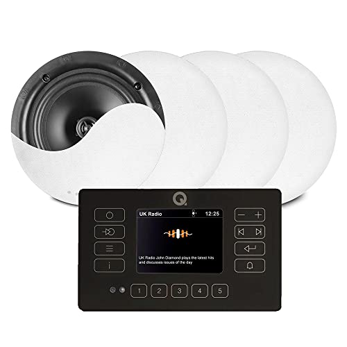 Q Acoustics E120 Black - Bluetooth Ceiling Speaker System with Touch Panel Wall Amplifier and DAB+ Digital Radio - 4 x NCSS5
