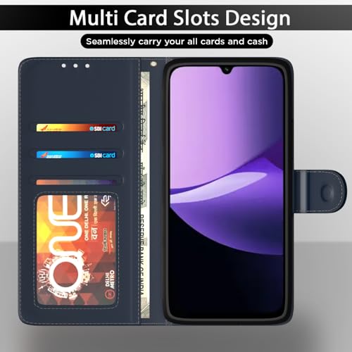 Image of Pikkme Flip Cover for Redmi 15C 5G | Leather Finish | Wallet Stand and Shock Proof | Complete Protection Flip Case (Blue)
