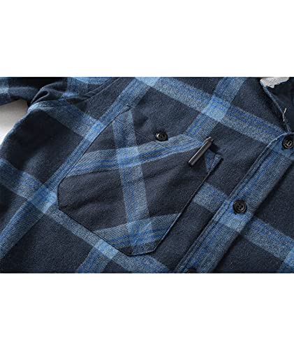 Image of SCODI Mens Flannel Hoodie Shirt Casual Button Down Plaid Long Sleeve Shirts