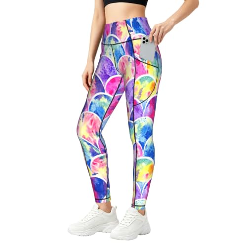 Pantalones de yoga holgados con llamativo estampado de sirena arcoíris completo
