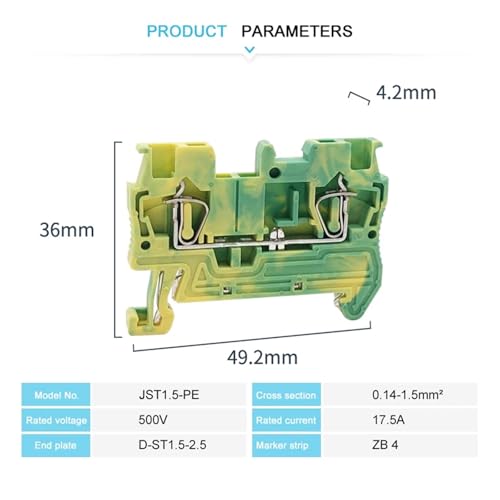Bloque de terminales ST1.5-PE de 1,5 mm²: conector de tierra para riel DIN en pack de 5 piezas 2