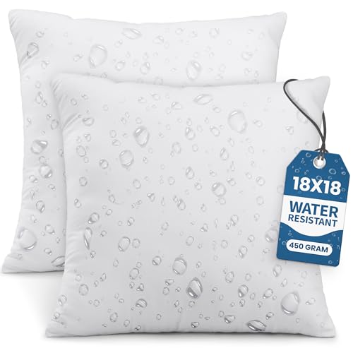 Utopia Bedding Outdoor Pillow Inserts 18 x 18 Inches (Pack of 2, White), Water Resistant Garden Throw Pillows for Patio and Porch Furniture