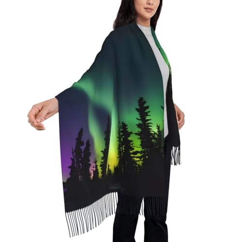 Dark Northern Lights Print print Winter Pashmina Shawl Wrap Scarf for Women Winter Scarf for Women Wedding Scarf3