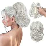 CJL HAIR Claw Clip Short Ponytail Hair Extensions DIY Bendable Metals Messy Bun Hair Piece for Wonen Wavy Curly Synthetic Fake Hairpieces White