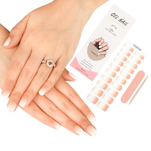 20 Stickers Semi Cured Nail Wraps Soft Self-Adhesive Gel Nail Stickers, ZAHVIA Salon-Quality Gel Nail Polish Strips Manicure Stickers Set (UV/LED Lamp Required) - Gradient Light Orange