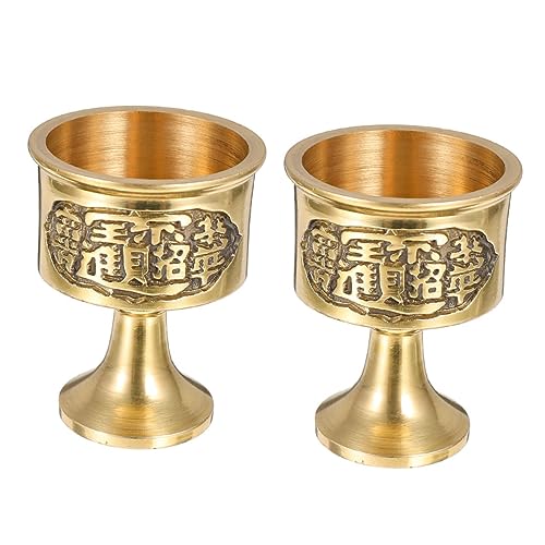Cabilock Tazza D'acqua Buddista in Rame Decorativa 2 Pezzi, Coppa Per Offerte Rituali Motivi Tradizionali, Accessorio Per Culto Domestico e Tempio, Design Classico e Resistente Per Uso Prolungato