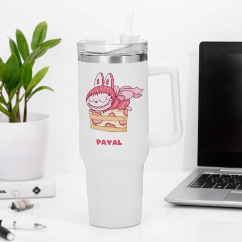 Image of IGP Personalized 1.2L Tumbler with Handle & Straw | Same Day Delivery | Custom Name White Travel Mug with Cute Cartoon Character Design | Present for Kids, Friends & Loved Ones